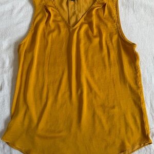 Banana Republic Women S Mustard Yellow Sleeveless V-Neck Pleated Shoulder Shell